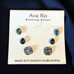 Ava Ro 3 pairs of sterling silver Swarovski crystal stud earrings